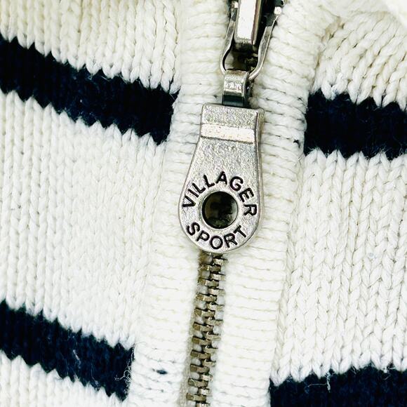 Vintage 90s Preppy White Black Stripe Cotton Quarter Zip Sweater - Picture 3 of 7